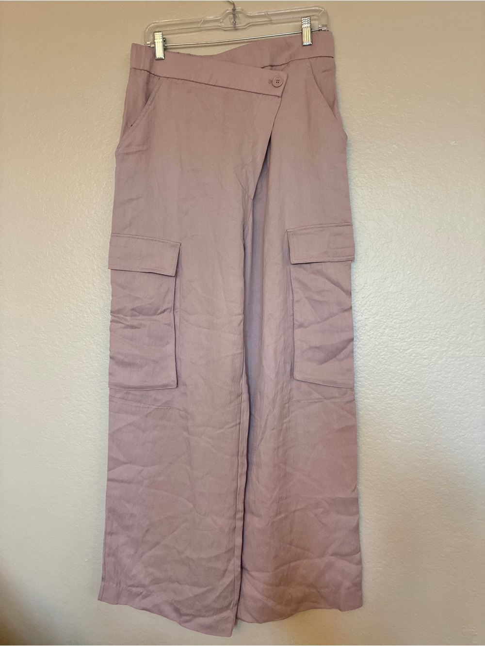 NWT Zara Wide-Leg Cargo Pants Pink Mauve Lyocell Blend Size M